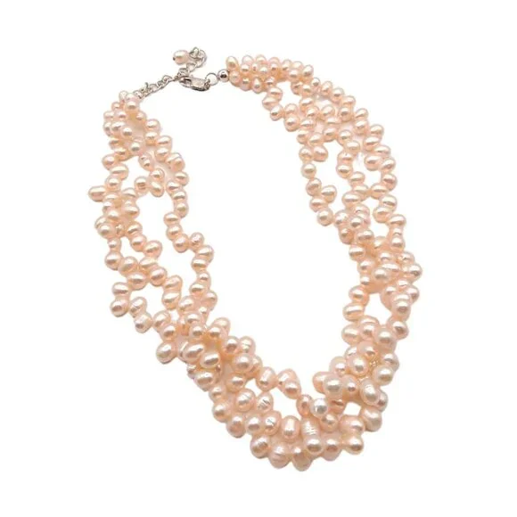 Vtg Baroque Ivory Pearl Necklace 18” Freshwater 3-Strand 925 Silver Wedding